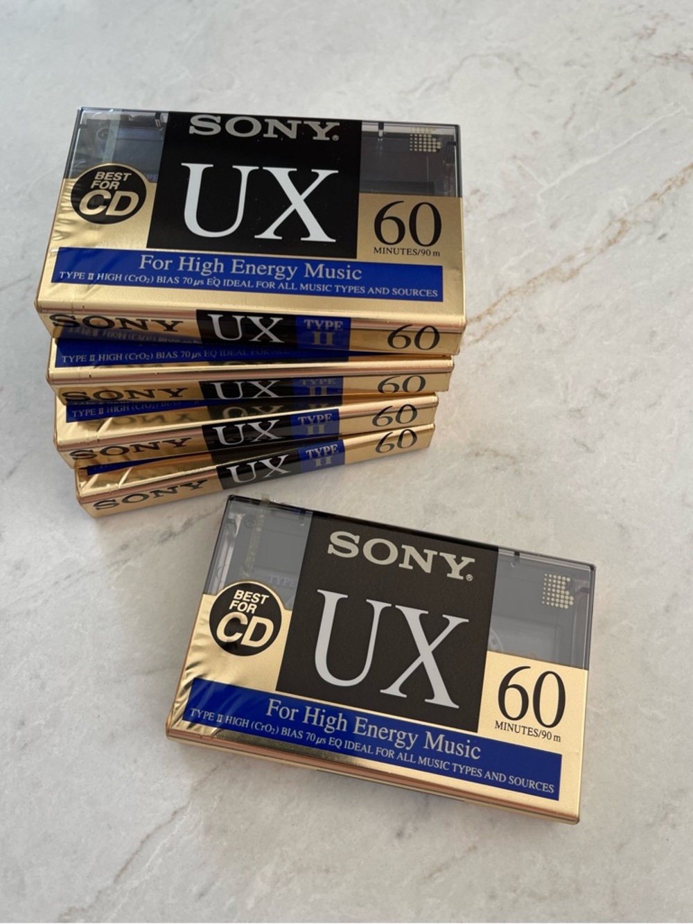 Lot of 5 SONY UX 60 Cassette Tapes Type II High Bias SEALED / Blank